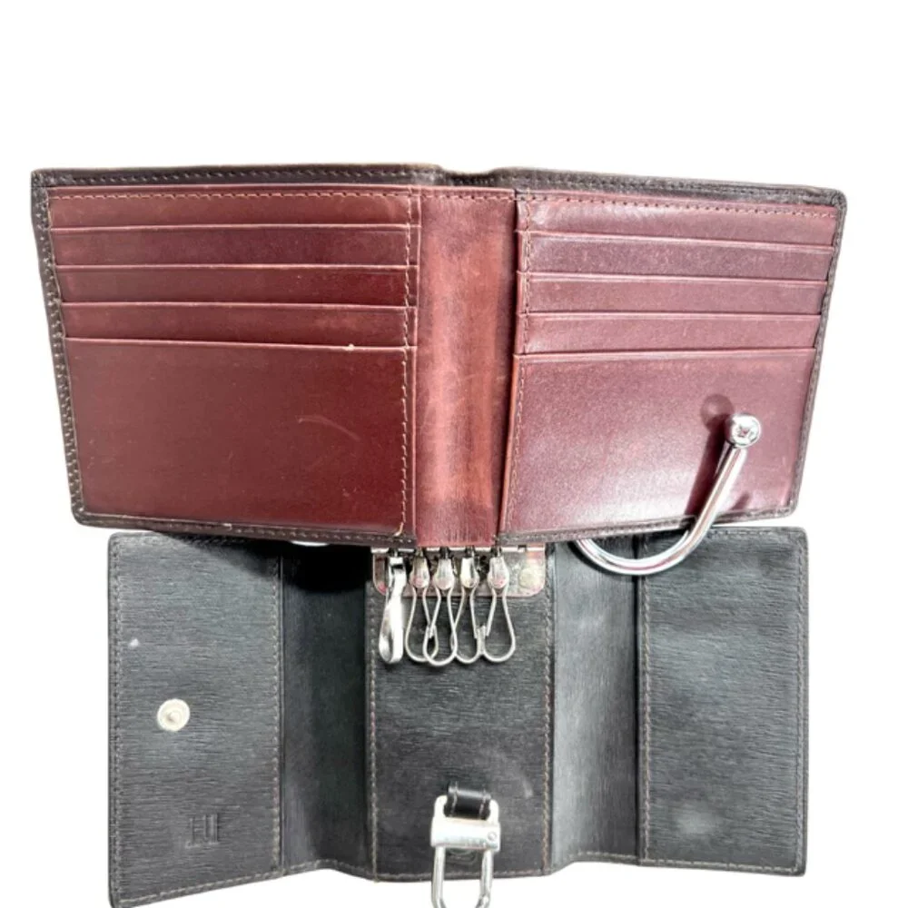 Set: DunHill Back leatherPouch Hold Key & Yuki Torri Wallet Bifold Brown (64)